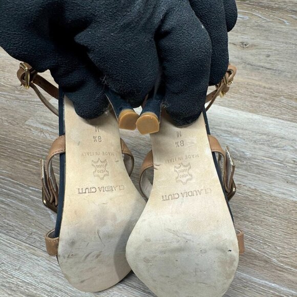 Claudia Ciuti Brown/Black Double Ankle Strap Pumps Women's Size 8.5 - Picture 4 of 6